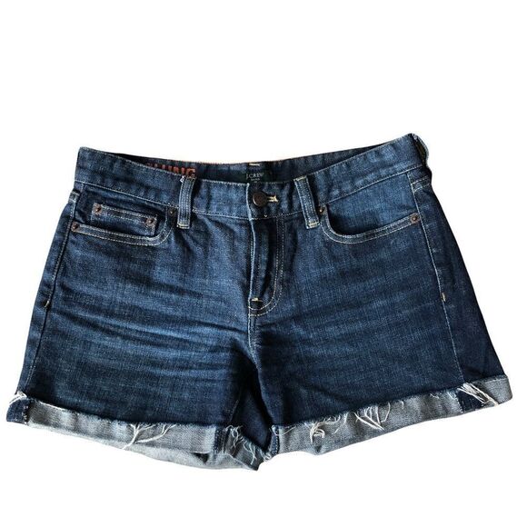 J. Crew Hip slung Dark Wash Low Rise Cuffed Denim Shorts Size 0 - Picture 1 of 7